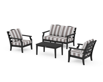 Draper James™ by  POLYWOOD® Savannah 4-Piece Deep Seating Set with Loveseat in Black / Cabana Stripe Grey Mist