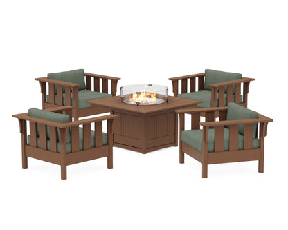 Martha Stewart by POLYWOOD® Acadia 5-Piece Deep Seating Set with Fire Pit Table in Teak / Cast Sage