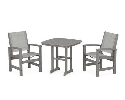 POLYWOOD® Coastal 3-Piece Dining Set in Slate Grey / Metallic Sling