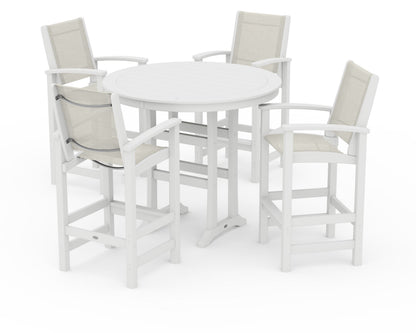POLYWOOD® Coastal 5-Piece Nautical Trestle Bar Set in White / Parchment Sling