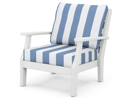 POLYWOOD® Chesapeake Deep Seating Chair in White / Cabana Stripe Sky Blue
