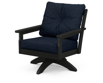 POLYWOOD® Vineyard Deep Seating Swivel Chair in Black / Marine Indigo