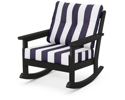POLYWOOD® Vineyard Deep Seating Rocking Chair in Black / Cabana Stripe Navy