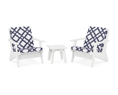POLYWOOD® Riviera Modern Lounge 3-Piece Set in White / Trellis Navy