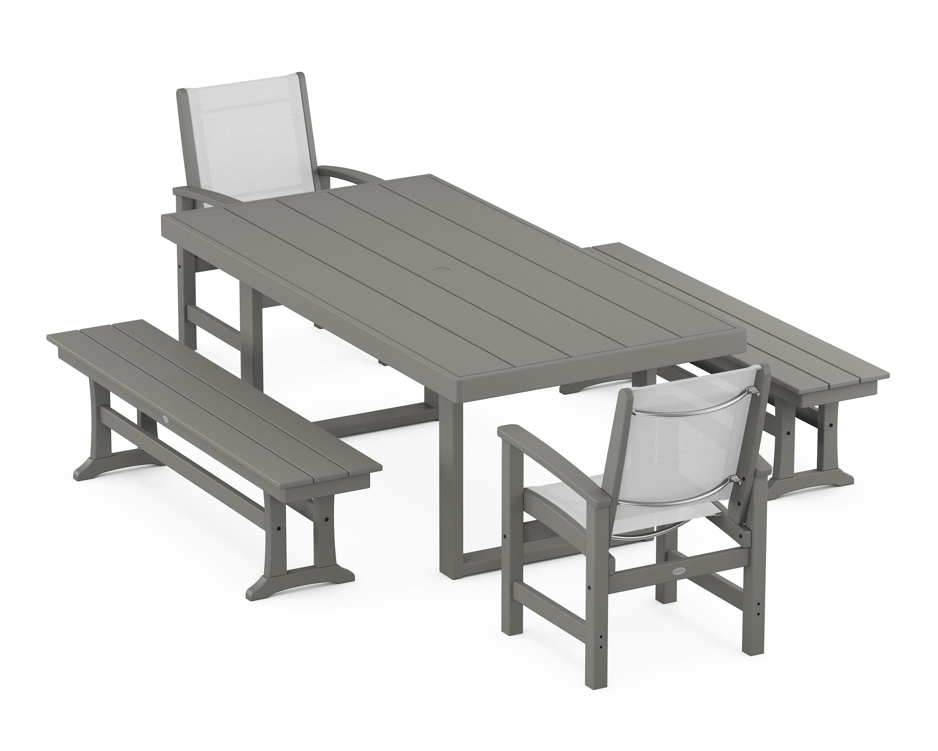 POLYWOOD® Coastal 5-Piece Dining Set with Trestle Legs in Slate Grey / White Sling