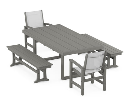POLYWOOD® Coastal 5-Piece Dining Set with Trestle Legs in Slate Grey / White Sling