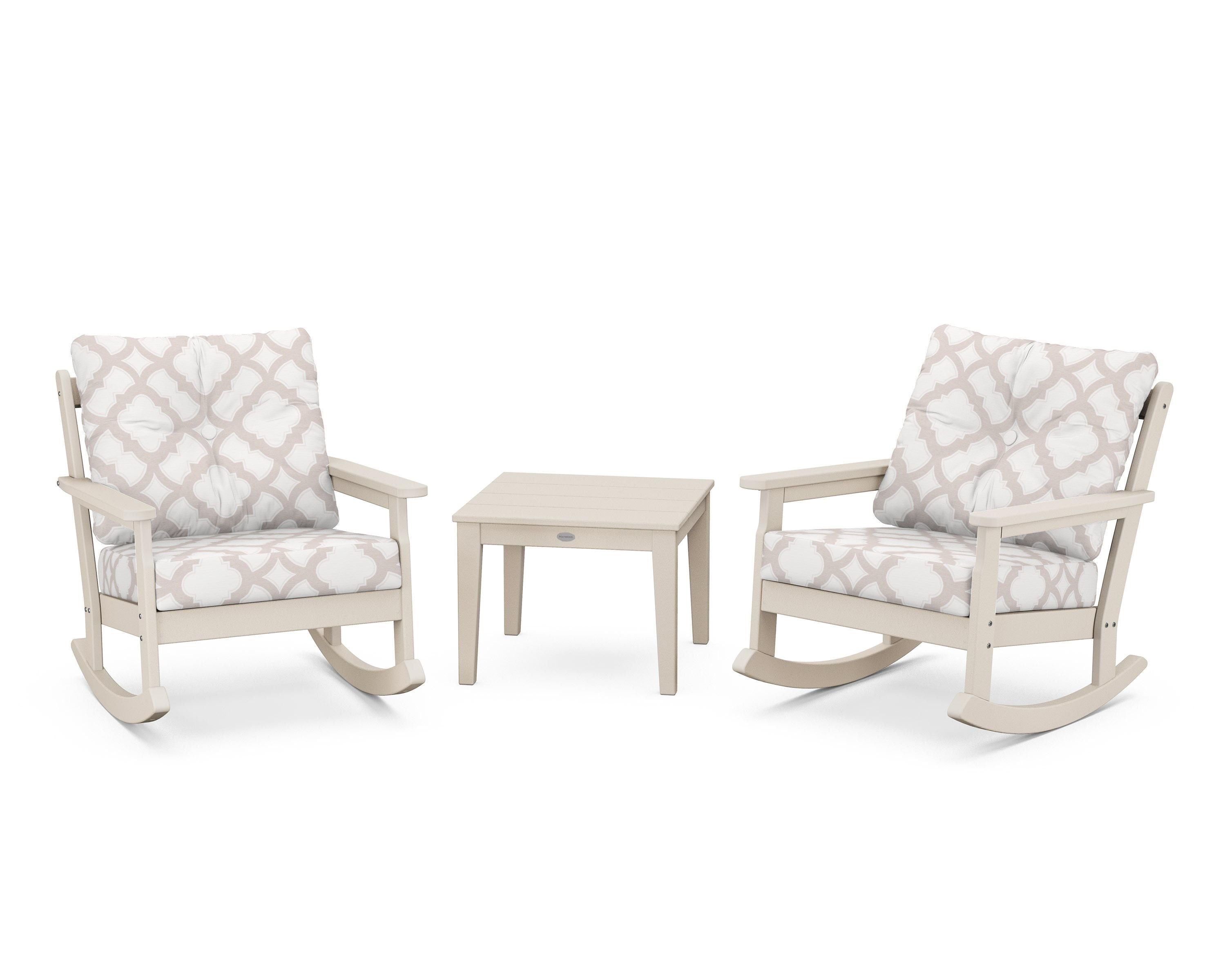 POLYWOOD® Vineyard 3-Piece Deep Seating Rocker Set in Sand / Trellis Dune Burlap