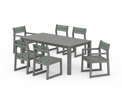 POLYWOOD® EDGE Sling 7-Piece Parsons Dining Set in Slate Grey / Dupioni Sea Mist Sling