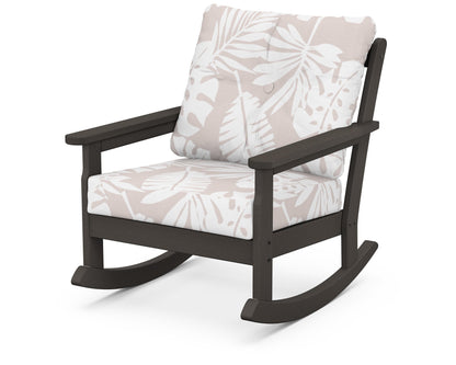 POLYWOOD® Vineyard Deep Seating Rocking Chair in Vintage Coffee / Leaf Dune Burlap