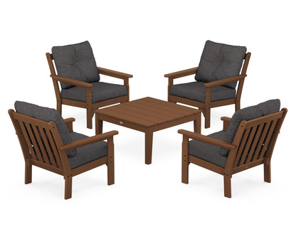 POLYWOOD® Vineyard 5-Piece Deep Seating Conversation Set in Teak / Ash Charcoal