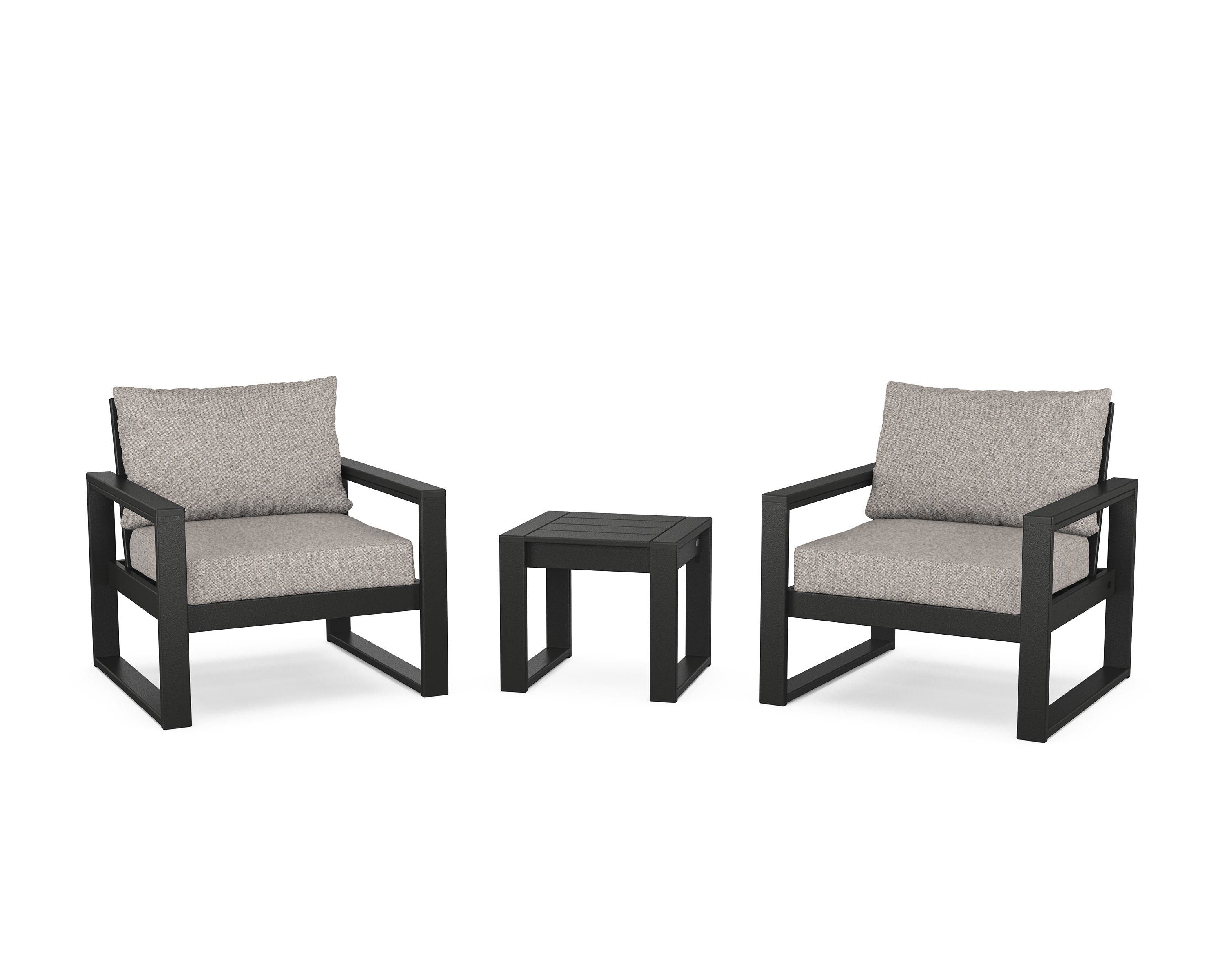POLYWOOD® EDGE Sectional 3-Piece Deep Seating Set in Black / Weathered Tweed