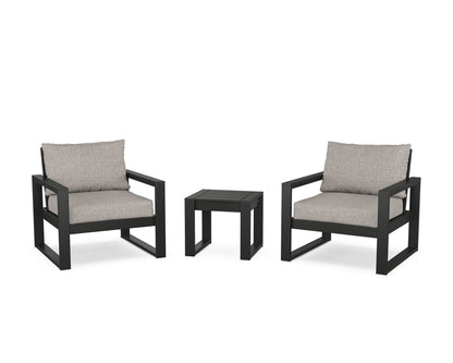 POLYWOOD® EDGE Sectional 3-Piece Deep Seating Set in Black / Weathered Tweed
