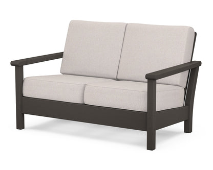 POLYWOOD® Harbour Deep Seating Loveseat in Vintage Coffee / Dune Burlap