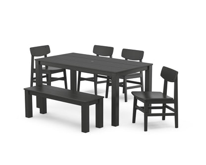 POLYWOOD® Modern Studio Urban Chair 6-Piece Parsons Dining Set with Bench in Black