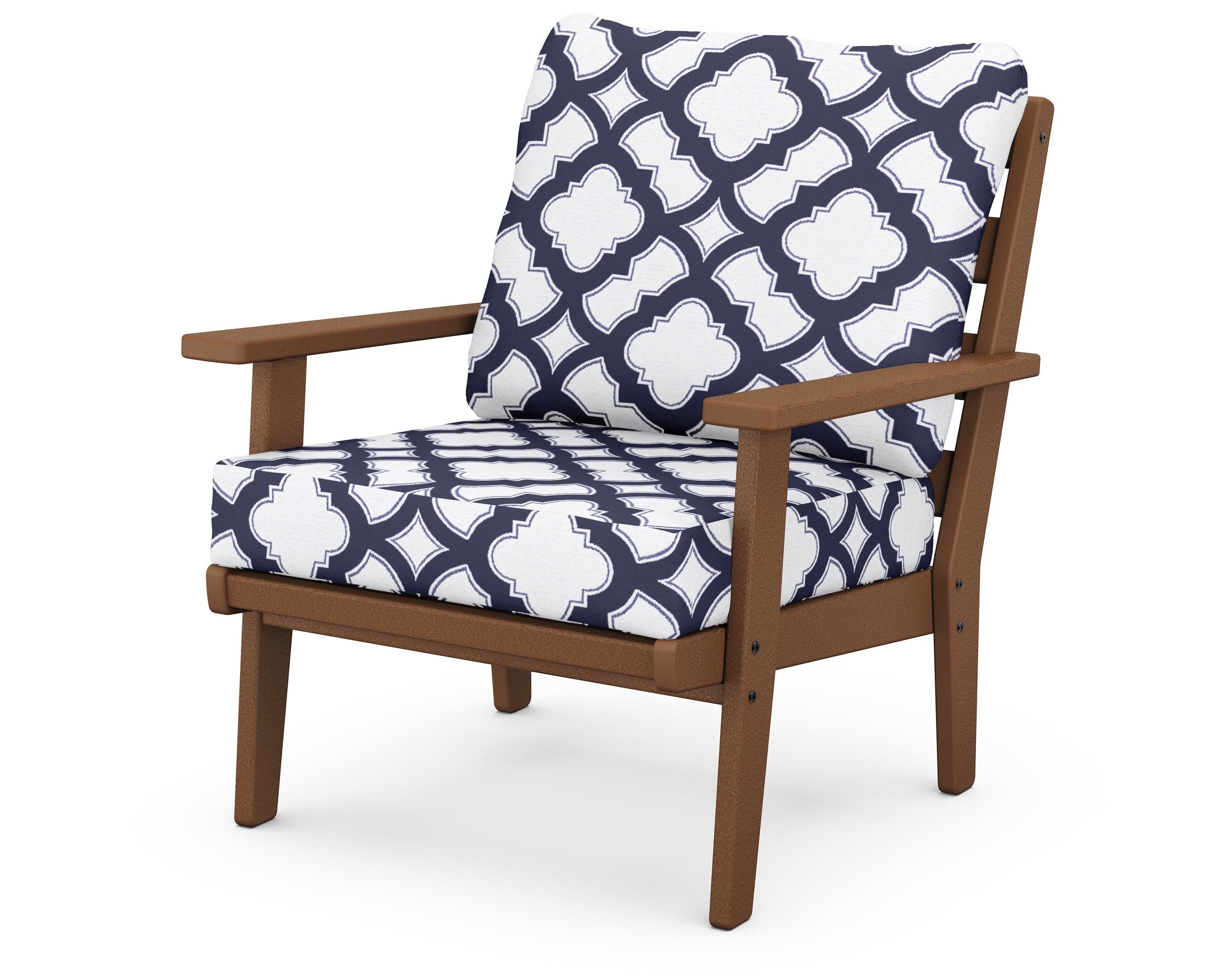 POLYWOOD® Grant Park Deep Seating Chair in Teak / Trellis Navy