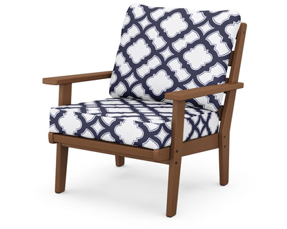 POLYWOOD® Grant Park Deep Seating Chair in Teak / Trellis Navy