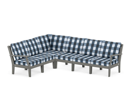 POLYWOOD® Braxton Modular 6-Piece Deep Seating Set in Slate Grey / Buffalo Plaid Marine Indigo