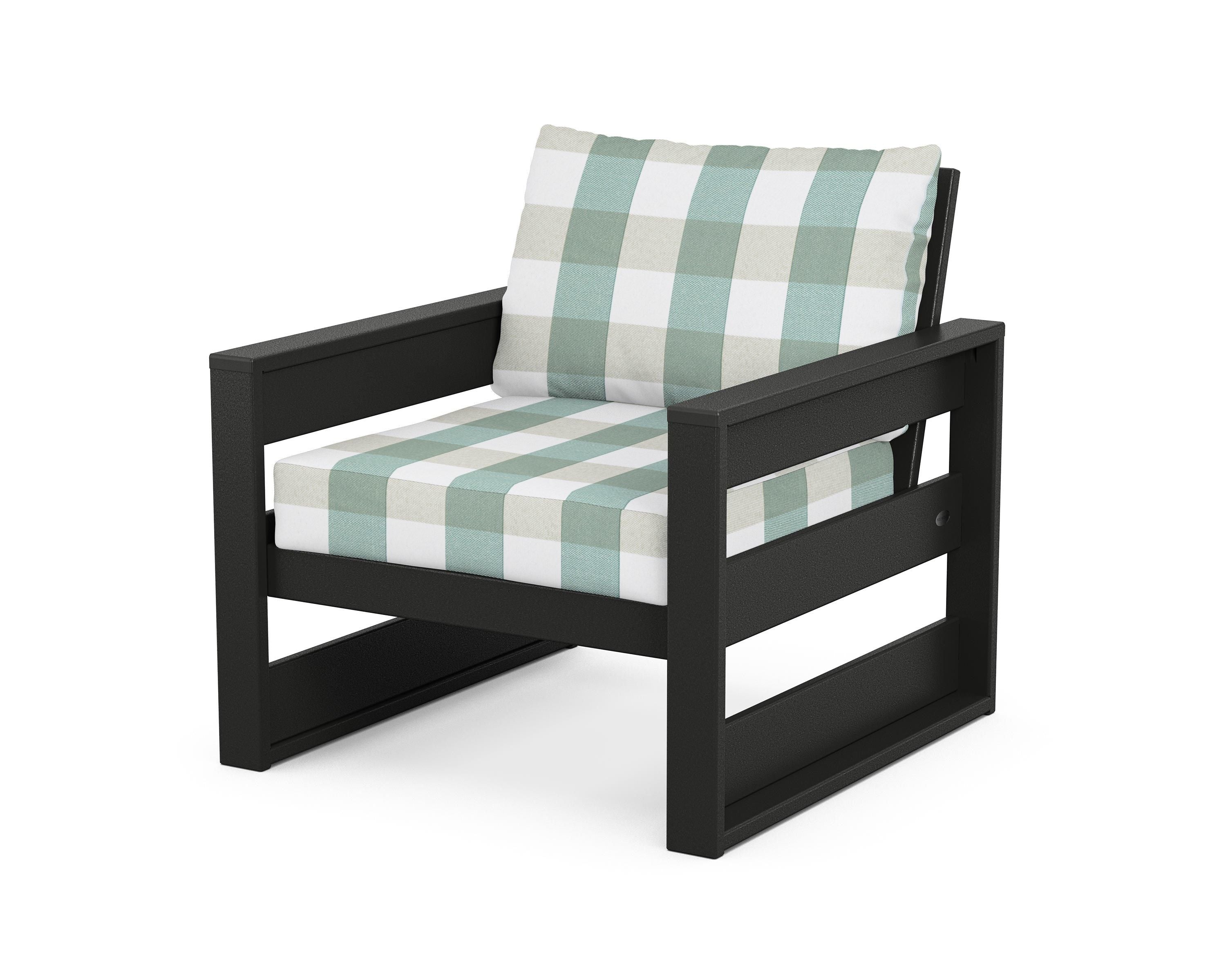 POLYWOOD® Westport Club Chair in Black / Buffalo Plaid Glacier Spa