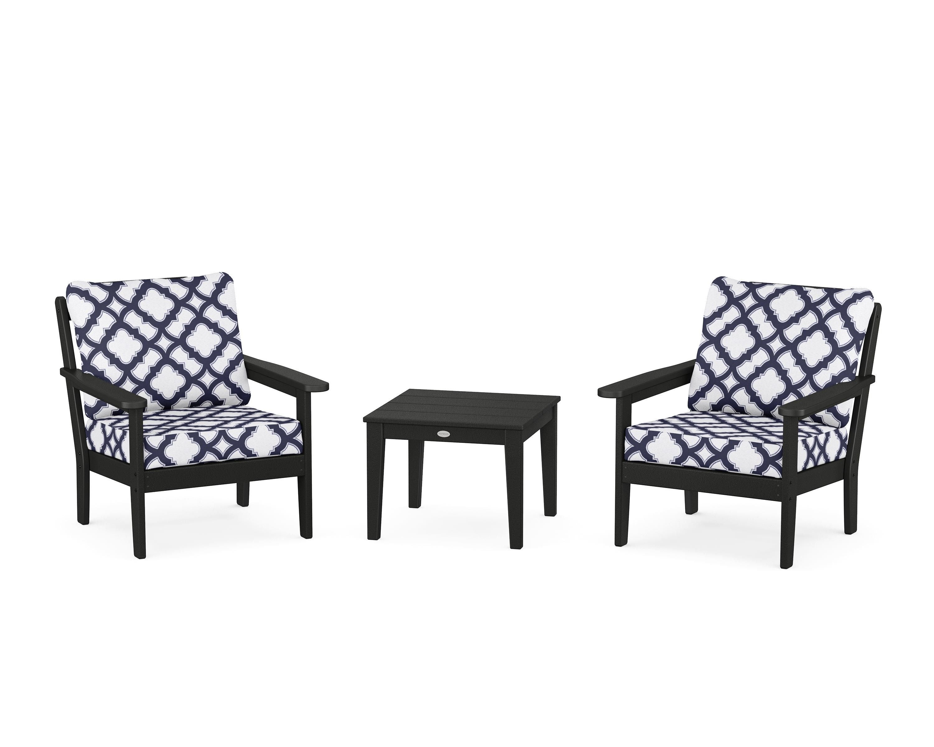 Country Living Cottage 3-Piece Deep Seating Set in Black / Trellis Navy
