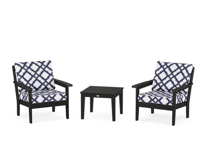 Country Living Cottage 3-Piece Deep Seating Set in Black / Trellis Navy
