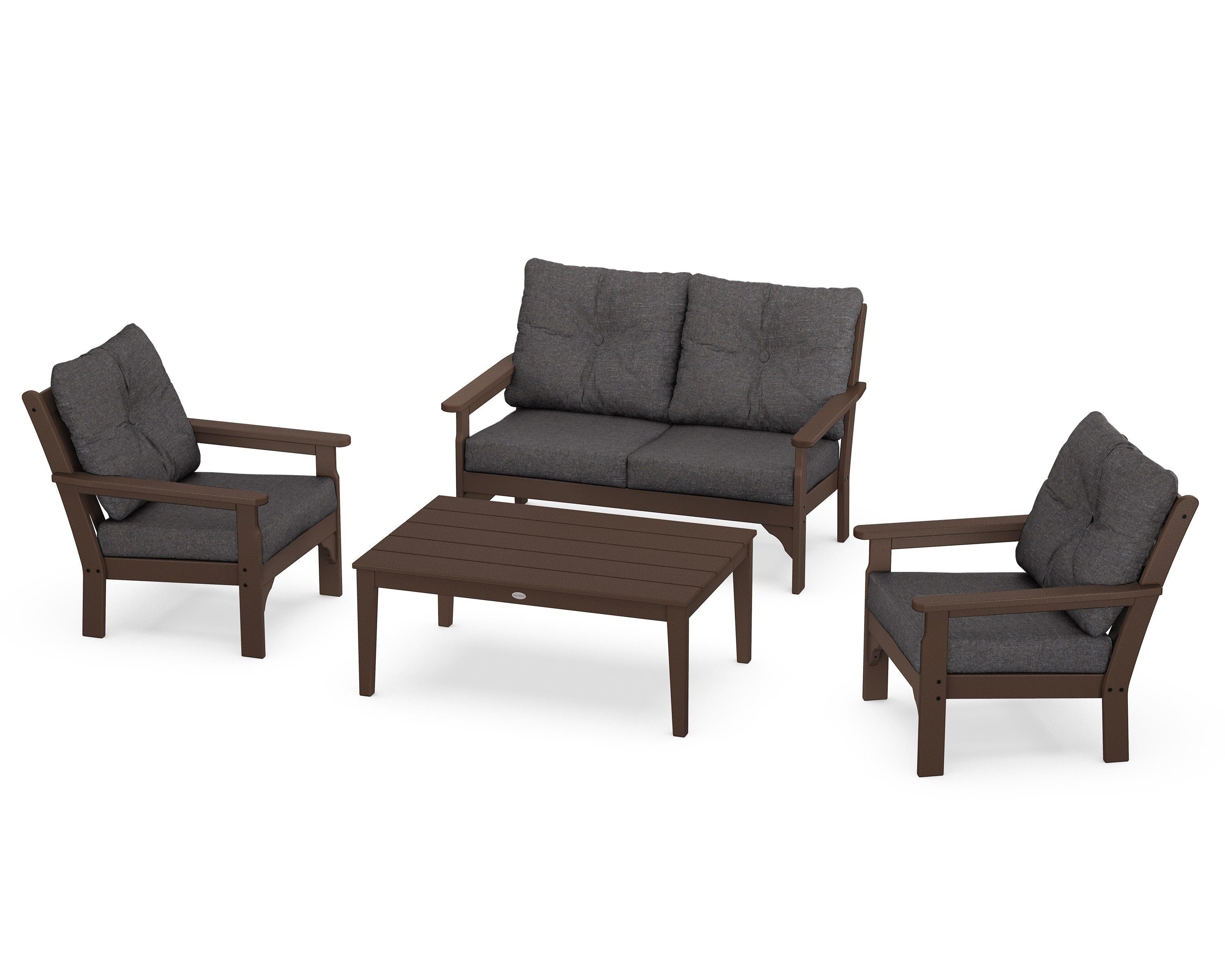 POLYWOOD® Vineyard 4-Piece Deep Seating Set in Mahogany / Ash Charcoal