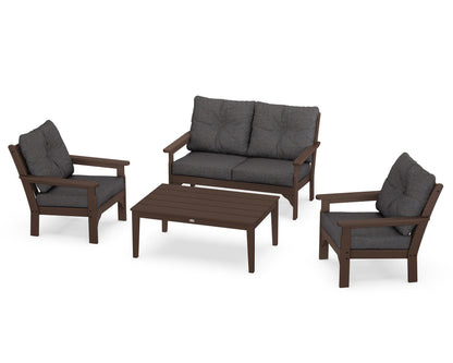 POLYWOOD® Vineyard 4-Piece Deep Seating Set in Mahogany / Ash Charcoal