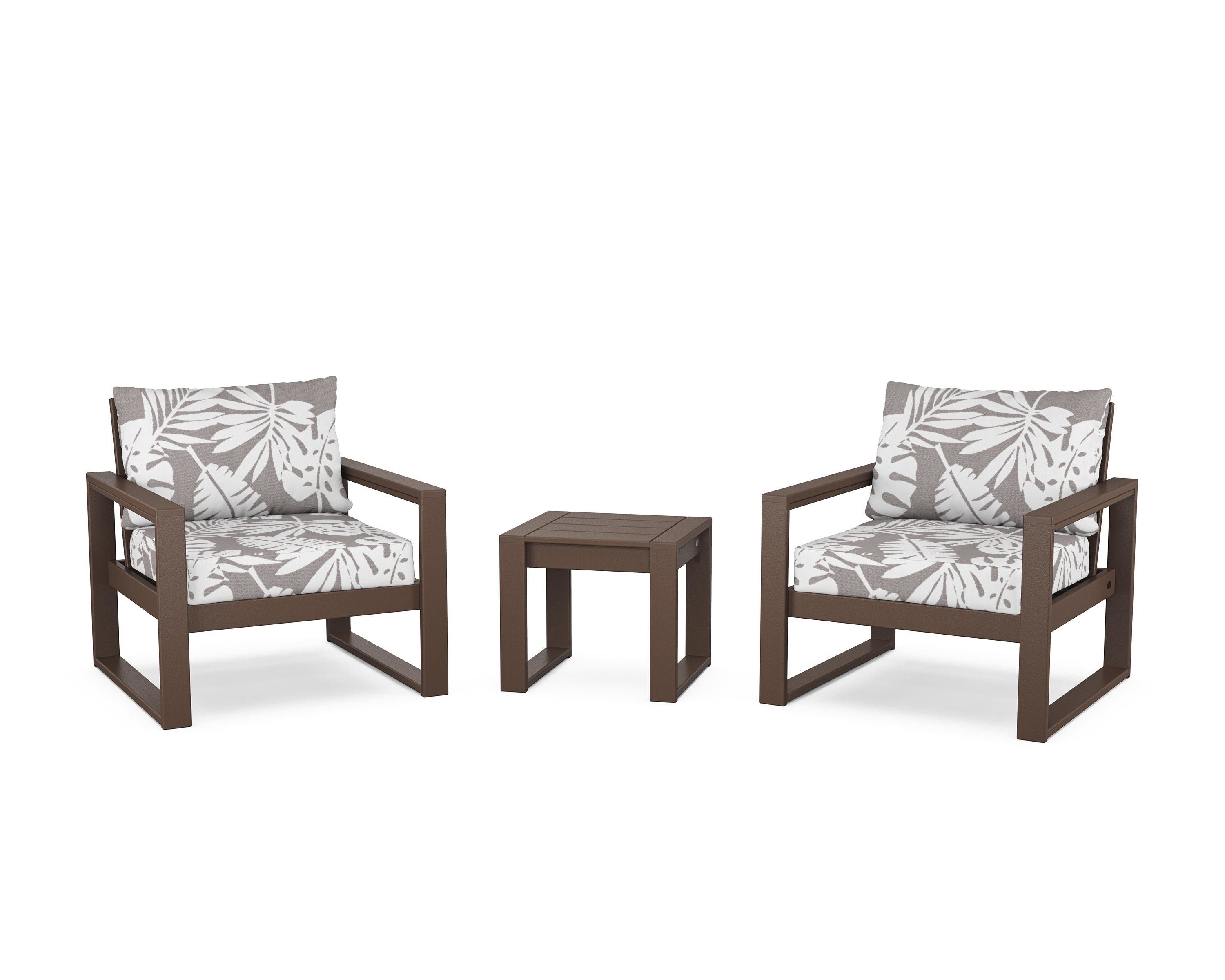 POLYWOOD® EDGE Sectional 3-Piece Deep Seating Set in Mahogany / Leaf Grey Mist