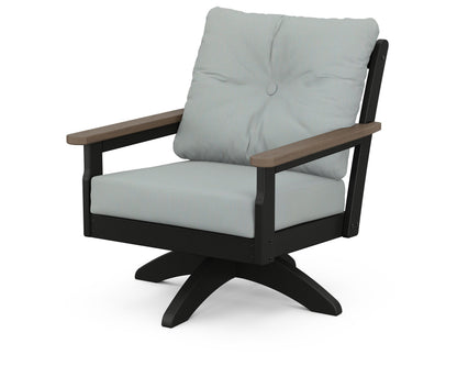 POLYWOOD® Vineyard Deep Seating Swivel Chair in Black / Kona / Spa