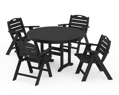 POLYWOOD® Nautical Folding Lowback Chair 5-Piece Round Farmhouse Dining Set in Black