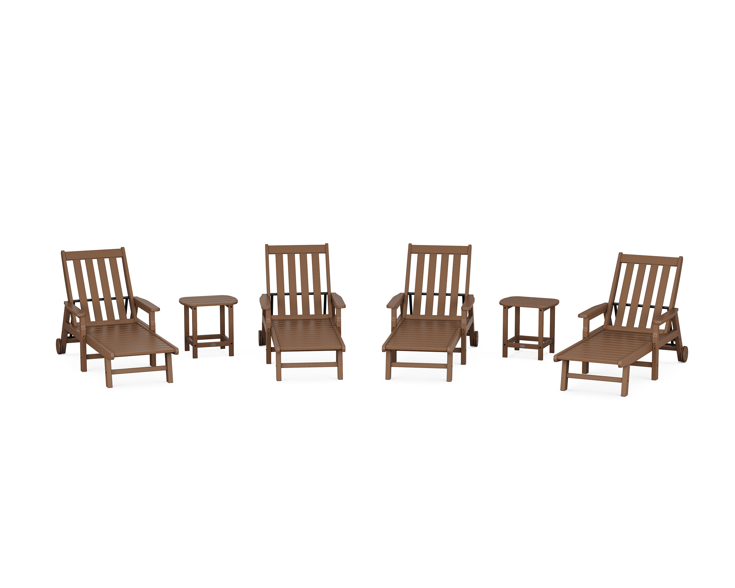 POLYWOOD® Vineyard 6-Piece Chaise with Arms and Wheels Set in Teak