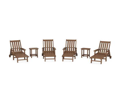 POLYWOOD® Vineyard 6-Piece Chaise with Arms and Wheels Set in Teak