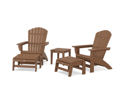POLYWOOD® 5-Piece Nautical Grand Adirondack Set with Ottomans and Side Table in Teak