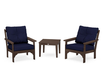 POLYWOOD® Vineyard 3-Piece Deep Seating Set in Mahogany / Navy
