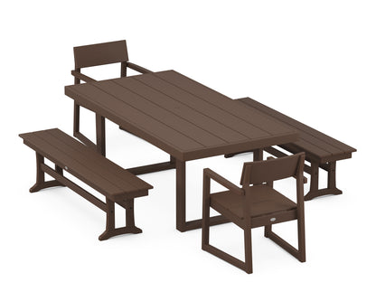POLYWOOD® EDGE 5-Piece Dining Set with Benches in Mahogany