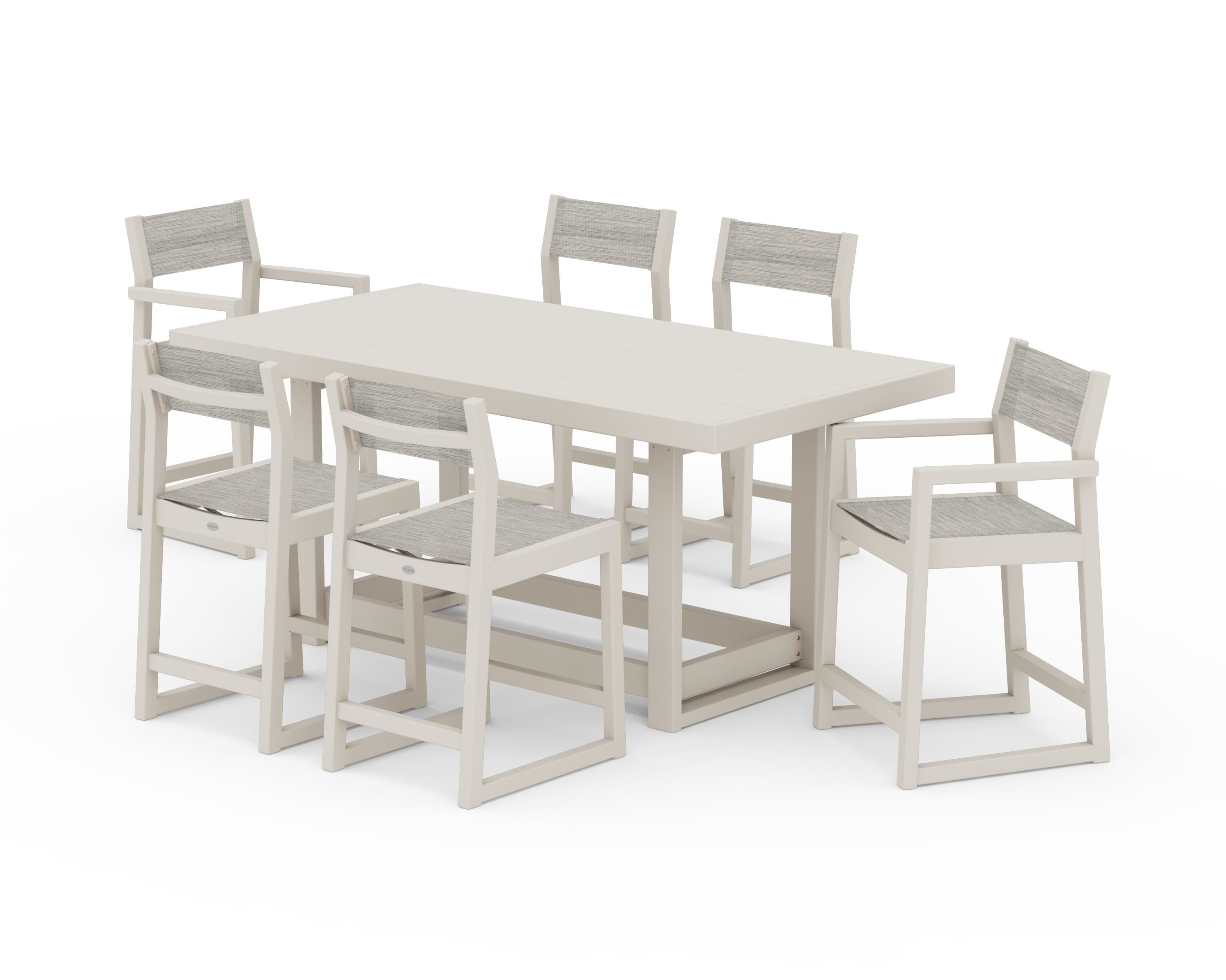 POLYWOOD® EDGE Sling 7-Piece Counter Table Set in Sand / Birch Sling