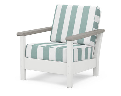 POLYWOOD® Harbour Deep Seating Chair in White / Driftwood / Cabana Stripe Glacier Spa