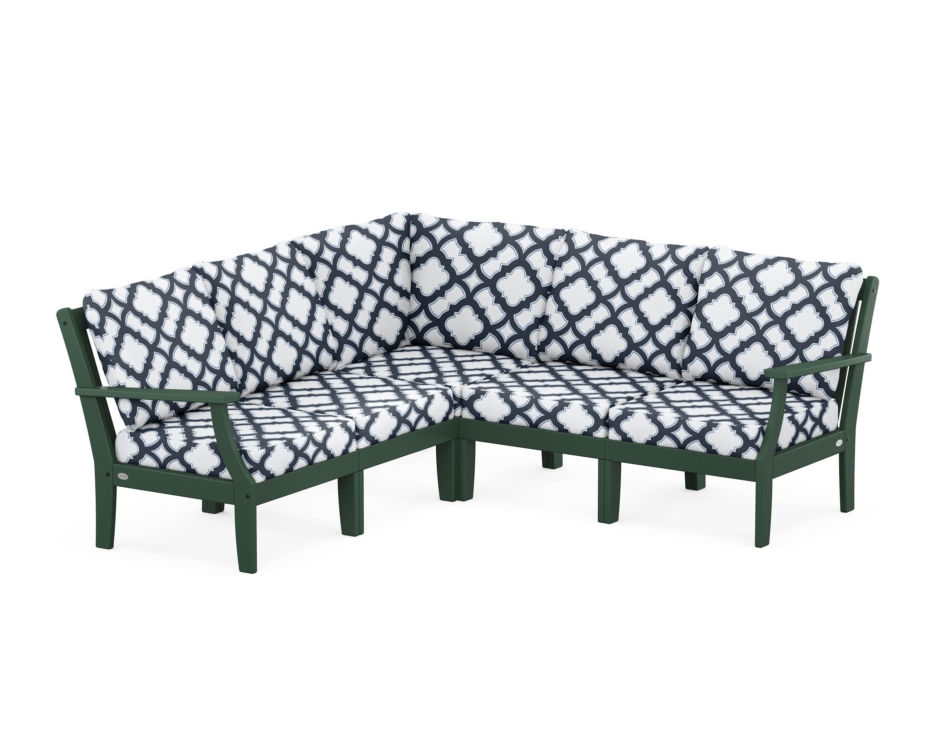 POLYWOOD® Braxton Modular 5-Piece Deep Seating Set in Green / Trellis Marine Indigo
