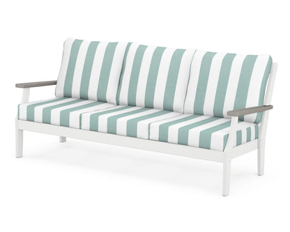 POLYWOOD® Braxton Deep Seating Sofa in White / Driftwood / Cabana Stripe Glacier Spa