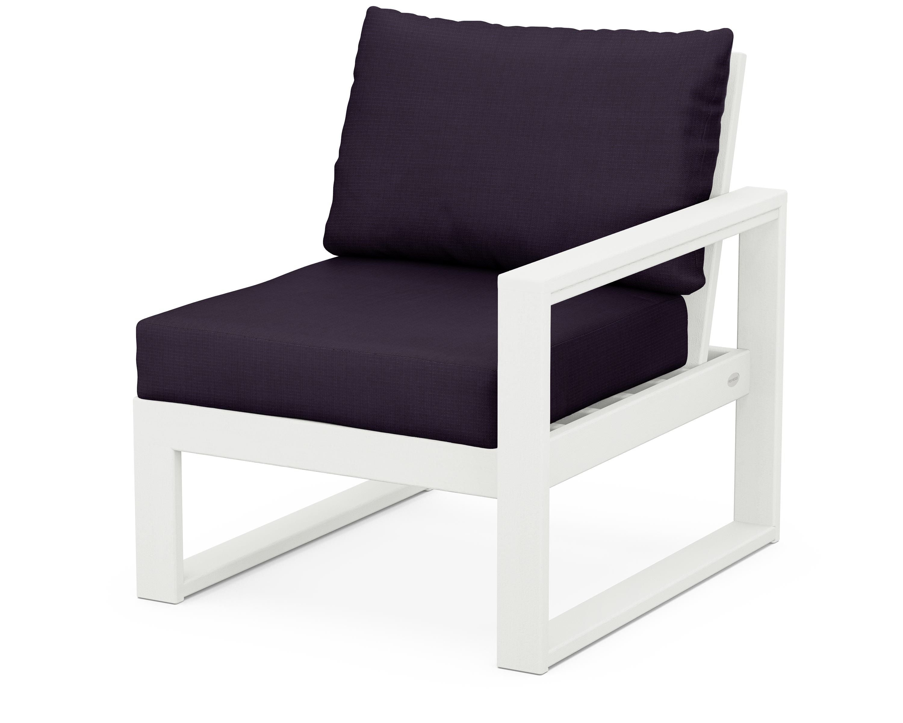 POLYWOOD® EDGE Modular Right Arm Chair in Vintage White / Navy Linen