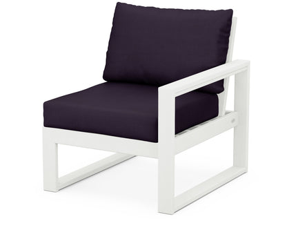 POLYWOOD® EDGE Modular Right Arm Chair in Vintage White / Navy Linen