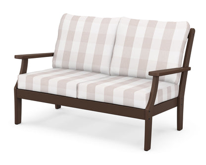 POLYWOOD® Braxton Deep Seating Loveseat in Mahogany / Buffalo Plaid Dune Burlap
