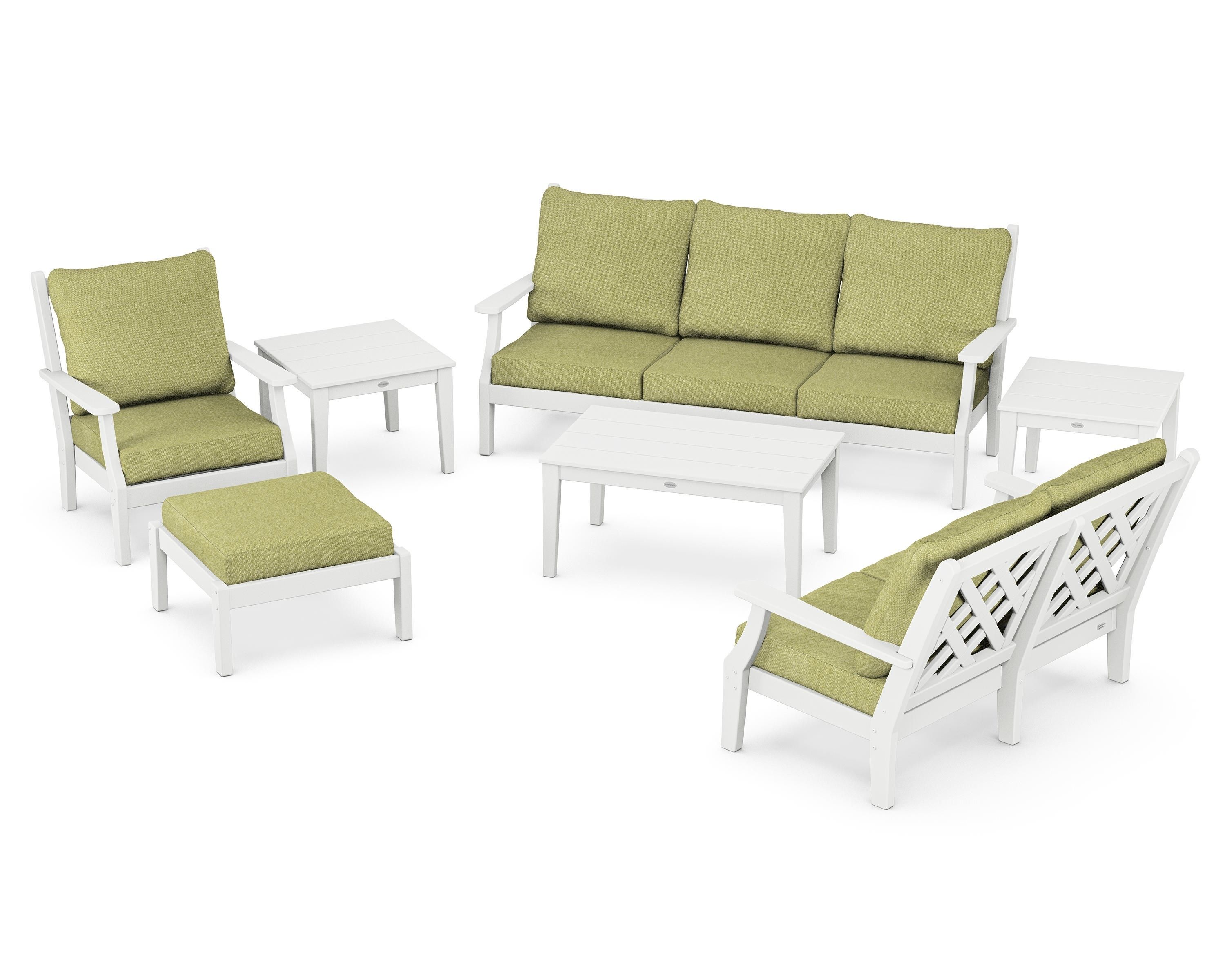Country Living Wovendale 7-Piece Deep Seating Set in White / Chartreuse Boucle