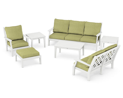 Country Living Wovendale 7-Piece Deep Seating Set in White / Chartreuse Boucle