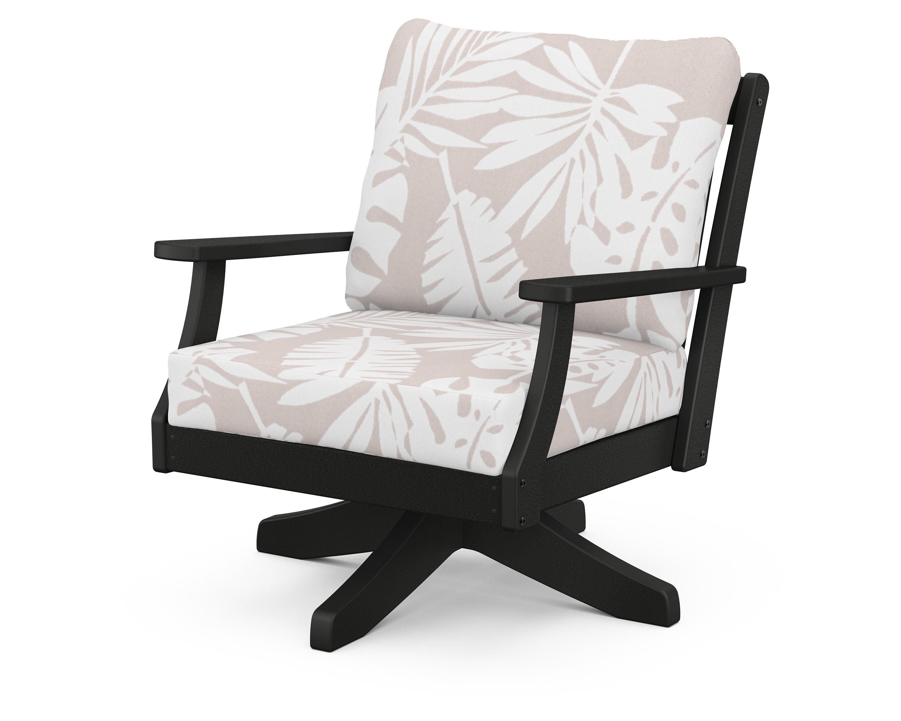 POLYWOOD® Braxton Deep Seating Swivel Chair in Black / Leaf Dune Burlap