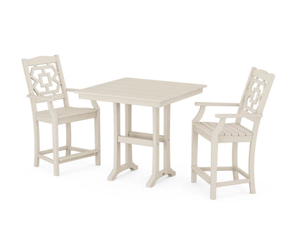 Chinoiserie 3-Piece Farmhouse Counter Set with Trestle Legs