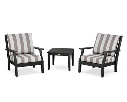Country Living Wovendale 3-Piece Deep Seating Set in Black / Cabana Stripe Grey Mist