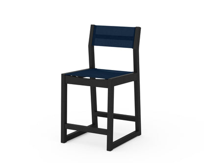 POLYWOOD® EDGE Sling Counter Side Chair in Black / Navy Blue Sling