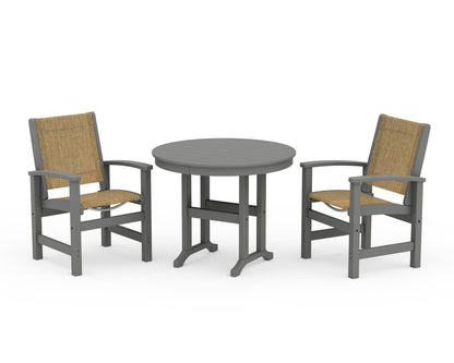 POLYWOOD® Coastal 3-Piece Round Dining Set in Slate Grey / Burlap Sling