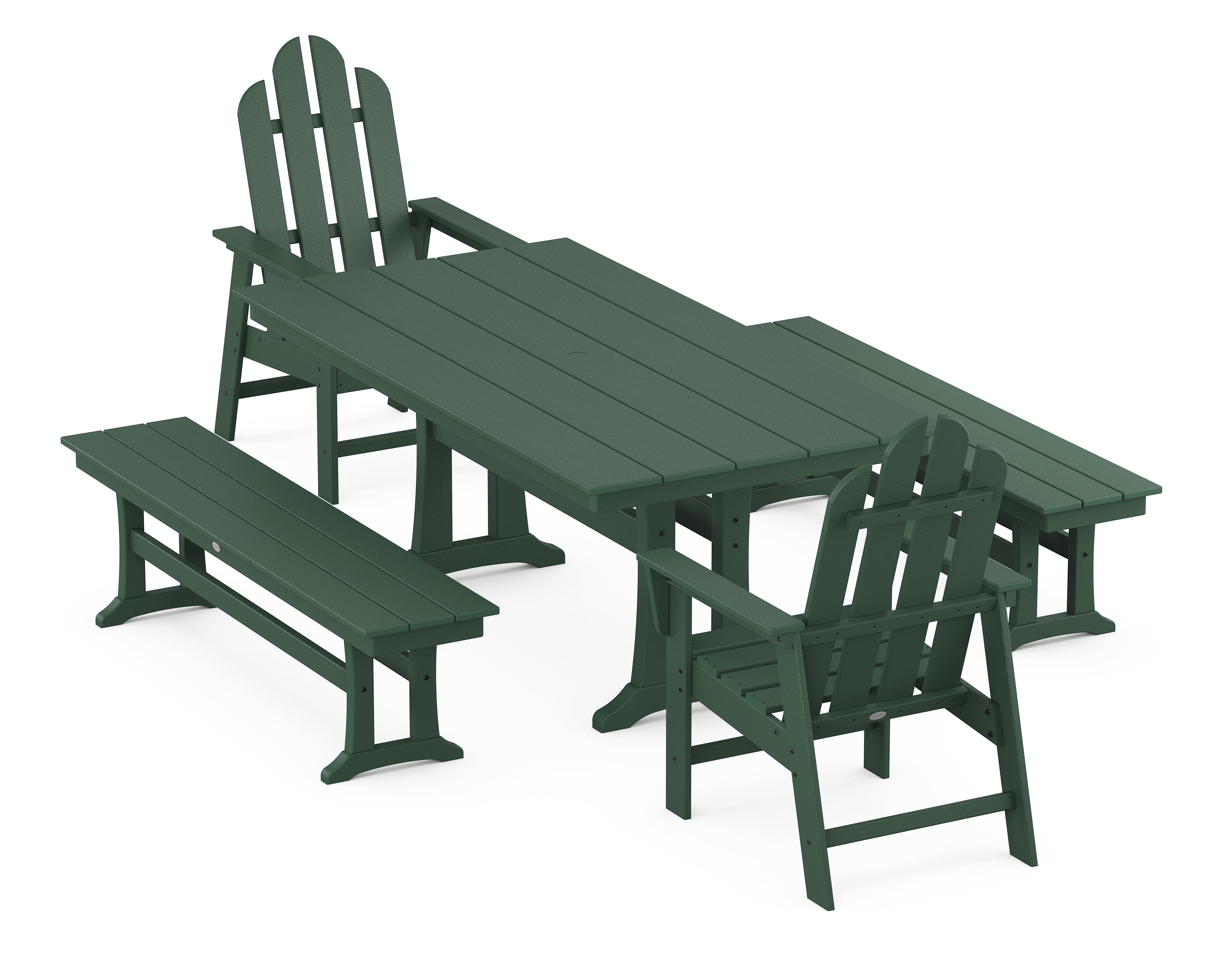 POLYWOOD® Long Island 5-Piece Farmhouse Dining Set With Trestle Legs in Green