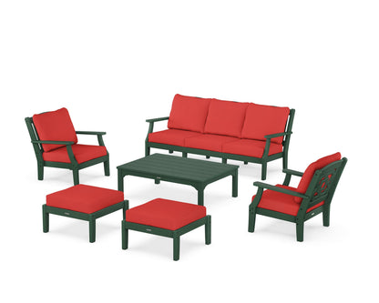 Martha Stewart by POLYWOOD® Chinoiserie 6-Piece Lounge Sofa Set in Green / Crimson Linen